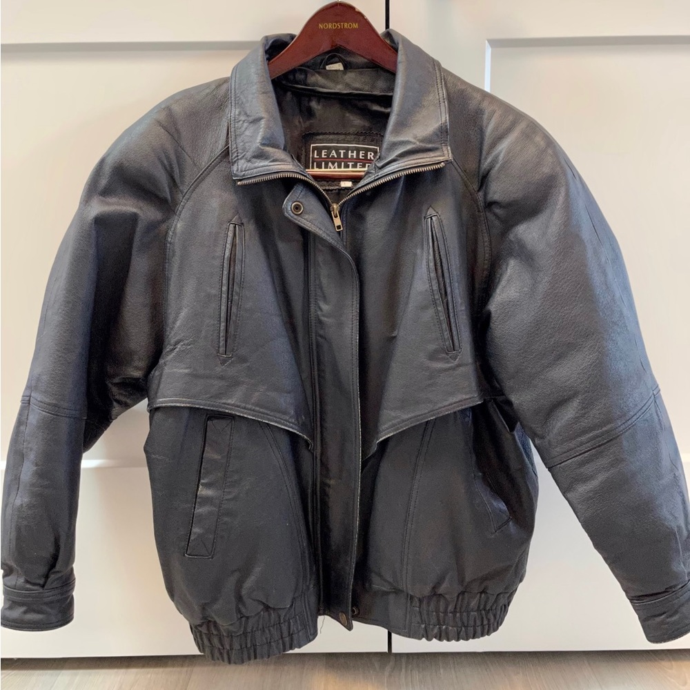 Vtg Leather Limited Black Leather Bomber Motorcycle Jacket L